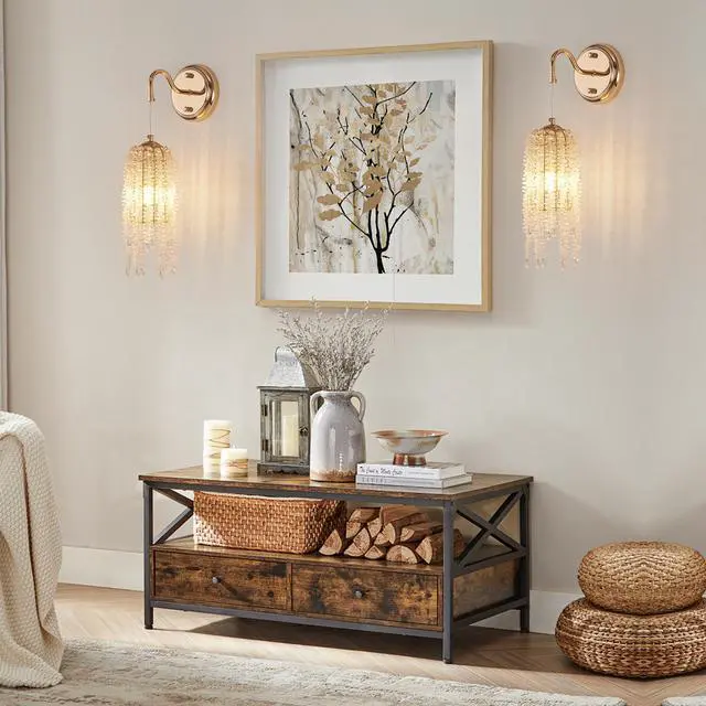 Main image of Set Of 2 Gold Frame and Cascading Crystal Bead String Wall Sconces, E12 Bulb Socket, Elegant Hanging Light Fixture for Living Room, Bedroom, Hallway (Bulb Not included)