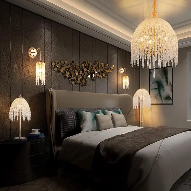 Alt view image 6 of 7 - 20 inch 6-Light K9 Crystal Pendant Light Chandelier Elegant Waterfall Design with Cascading Crystal Bead Strings and Gold Finish for Living Room, Bedroom, Or Dining Area (Bulb Not included)