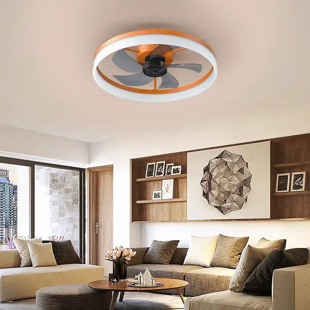Alt view image 3 of 7 - Ceiling Fans with Lights Dimmable Led Embedded installation Of Thin Modern Ceiling Fans(Orange)