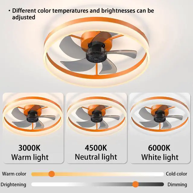 Alt view image 5 of 7 - Ceiling Fans with Lights Dimmable Led Embedded installation Of Thin Modern Ceiling Fans(Orange)