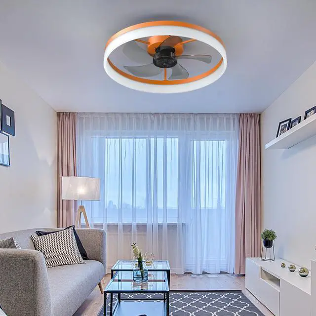 Alt view image 4 of 7 - Ceiling Fans with Lights Dimmable Led Embedded installation Of Thin Modern Ceiling Fans(Orange)