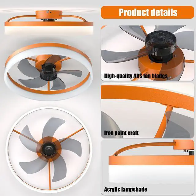 Alt view image 7 of 7 - Ceiling Fans with Lights Dimmable Led Embedded installation Of Thin Modern Ceiling Fans(Orange)
