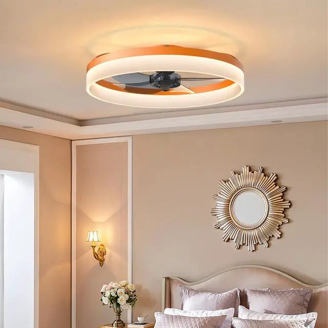 Alt view image 2 of 7 - Ceiling Fans with Lights Dimmable Led Embedded installation Of Thin Modern Ceiling Fans(Orange)