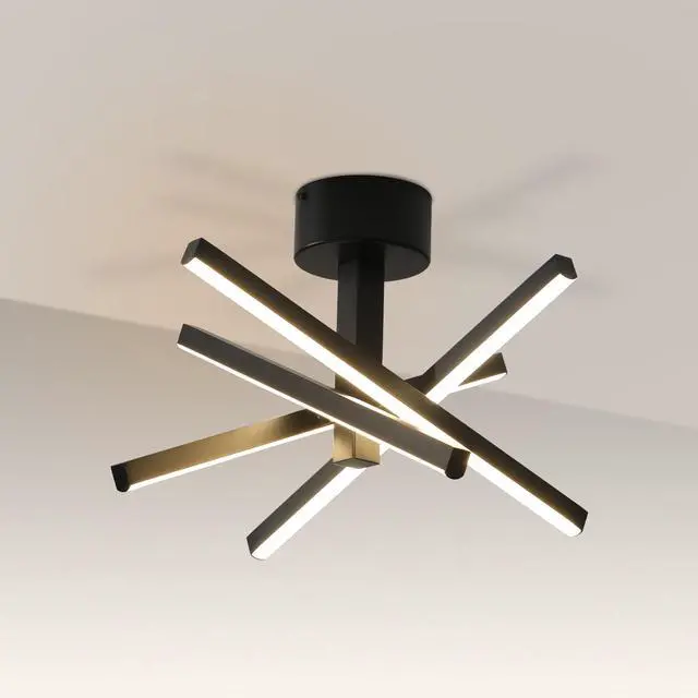 Alt view image 6 of 7 - 12 inch Modern Led Ceiling Light, Geometric Starburst Design with Black Finish for Living Room, Bedroom, and Hallways