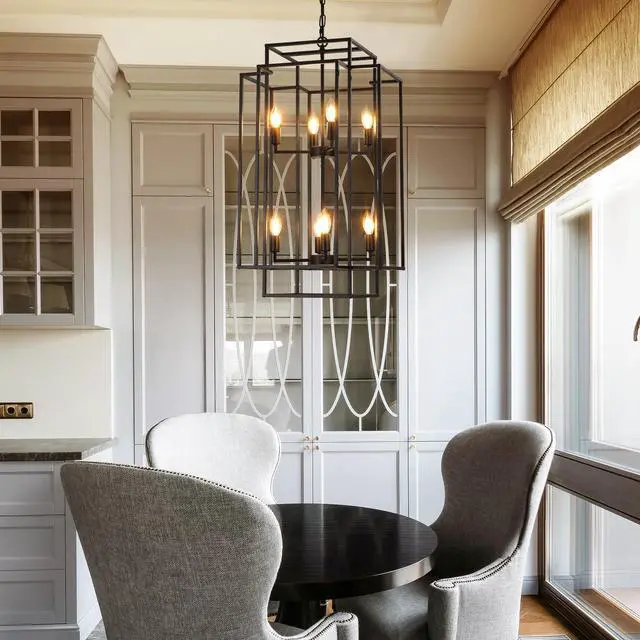 Alt view image 2 of 7 - 18" Modern 8-Light Black Geometric Pendant Chandelier, industrial Metal Frame, Adjustable Hanging Light for Living Room, Dining Room, Kitchen (No Bulbs)