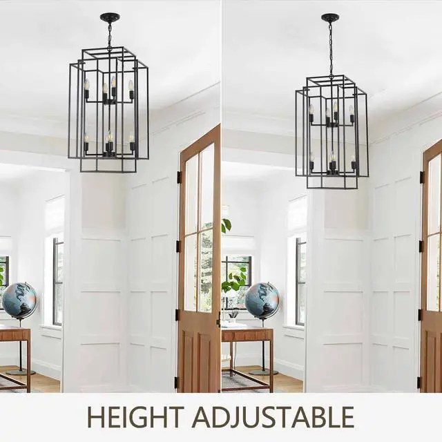 Alt view image 5 of 7 - 18" Modern 8-Light Black Geometric Pendant Chandelier, industrial Metal Frame, Adjustable Hanging Light for Living Room, Dining Room, Kitchen (No Bulbs)