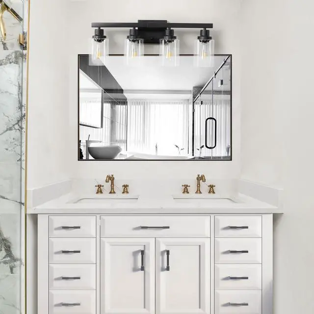 Alt view image 3 of 7 - 24" Modern Black 4-Light Bathroom Vanity Light Fixture, industrial Wall Sconce with Clear Glass Shades for Mirror, Bathroom, Bedroom, and Hallway (No Bulbs)