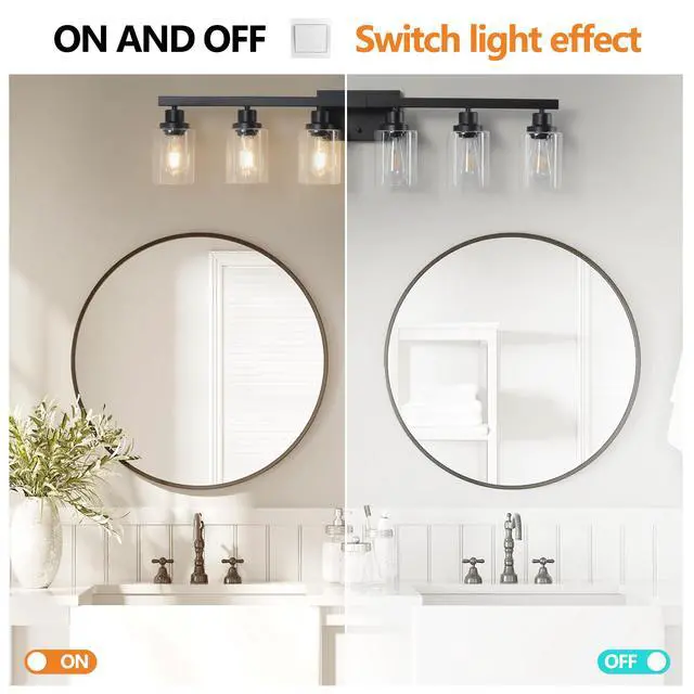 Alt view image 5 of 7 - 37" Modern 6-Light Bathroom Vanity Light Fixture - Black Finish with Clear Glass Shades, Perfect for Bathroom, Vanity, and Dressing Area Lighting (No Bulbs)