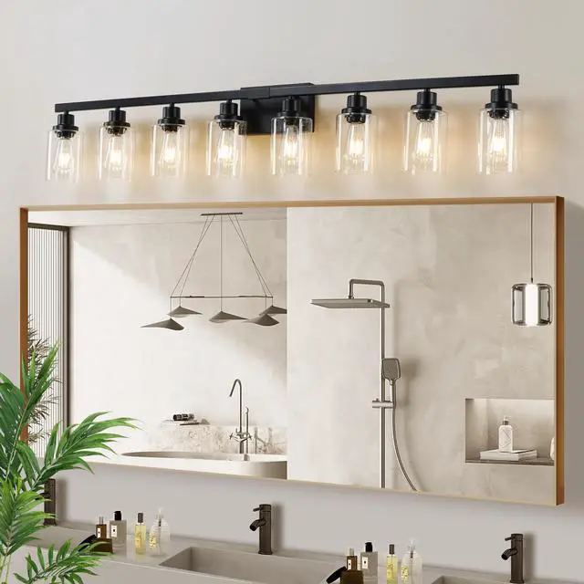Alt view image 2 of 7 - 51" Black 8-Light Vanity Light with Clear Glass Shades, Modern Iron Metal Bathroom Wall Fixture for Mirror, Ideal for Bathroom and Dressing Table (No Bulbs)