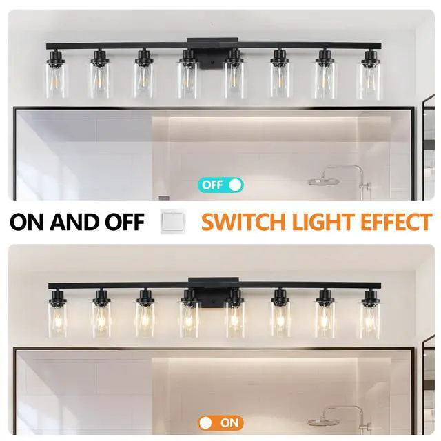 Alt view image 6 of 7 - 51" Black 8-Light Vanity Light with Clear Glass Shades, Modern Iron Metal Bathroom Wall Fixture for Mirror, Ideal for Bathroom and Dressing Table (No Bulbs)