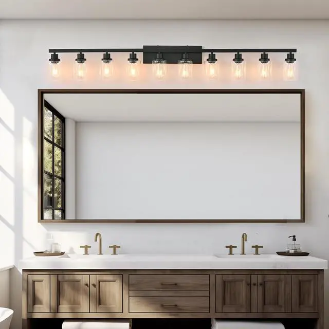 Alt view image 2 of 7 - 10 Light Bathroom Vanity Lights Over Mirror, 65.4inch Black Vanity Lights Fixtures Matte Black Modern Vanity Lights Black Bathroom Wall Lighting for Mirror Bedroom,Living Room