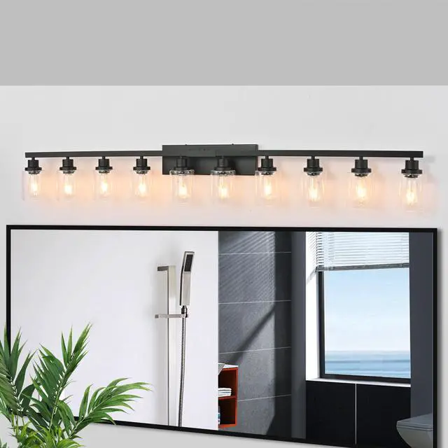 Alt view image 4 of 7 - 10 Light Bathroom Vanity Lights Over Mirror, 65.4inch Black Vanity Lights Fixtures Matte Black Modern Vanity Lights Black Bathroom Wall Lighting for Mirror Bedroom,Living Room