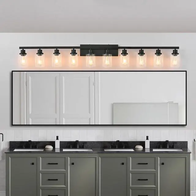 Alt view image 3 of 7 - 10 Light Bathroom Vanity Lights Over Mirror, 65.4inch Black Vanity Lights Fixtures Matte Black Modern Vanity Lights Black Bathroom Wall Lighting for Mirror Bedroom,Living Room