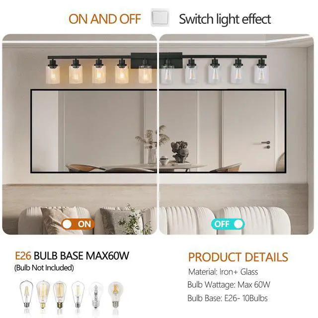 Alt view image 7 of 7 - 10 Light Bathroom Vanity Lights Over Mirror, 65.4inch Black Vanity Lights Fixtures Matte Black Modern Vanity Lights Black Bathroom Wall Lighting for Mirror Bedroom,Living Room