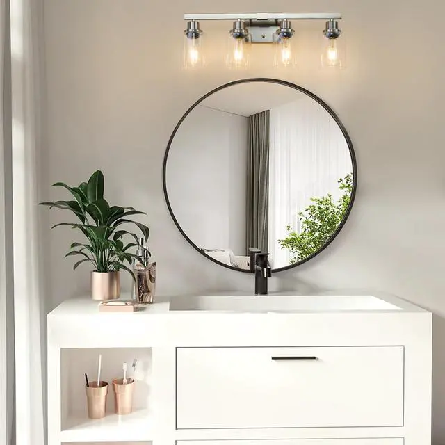 Alt view image 2 of 7 - 24" Modern 4-Light Bathroom Vanity Light Fixture - Brushed Nickel Finish with Clear Glass Shades, Perfect for Bathroom, Vanity, and Dressing Area Lighting (No Bulbs)