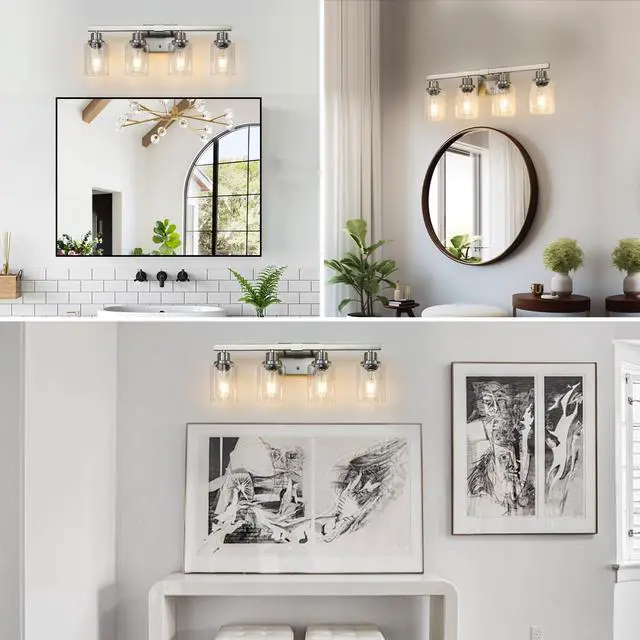 Alt view image 5 of 7 - 24" Modern 4-Light Bathroom Vanity Light Fixture - Brushed Nickel Finish with Clear Glass Shades, Perfect for Bathroom, Vanity, and Dressing Area Lighting (No Bulbs)