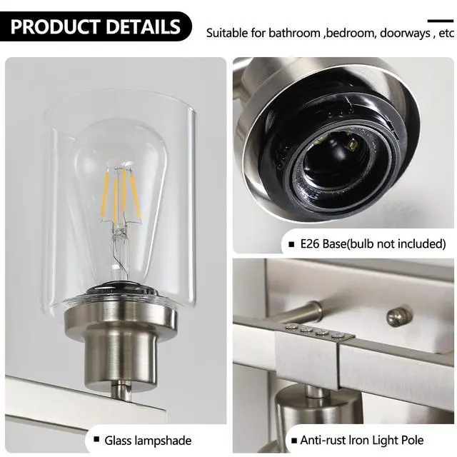 Alt view image 7 of 7 - 31" Modern 5-Light Bathroom Vanity Light Fixture - Brushed Nickel Finish with Clear Glass Shades, Perfect for Bathroom, Vanity, and Dressing Area Lighting (No Bulbs)