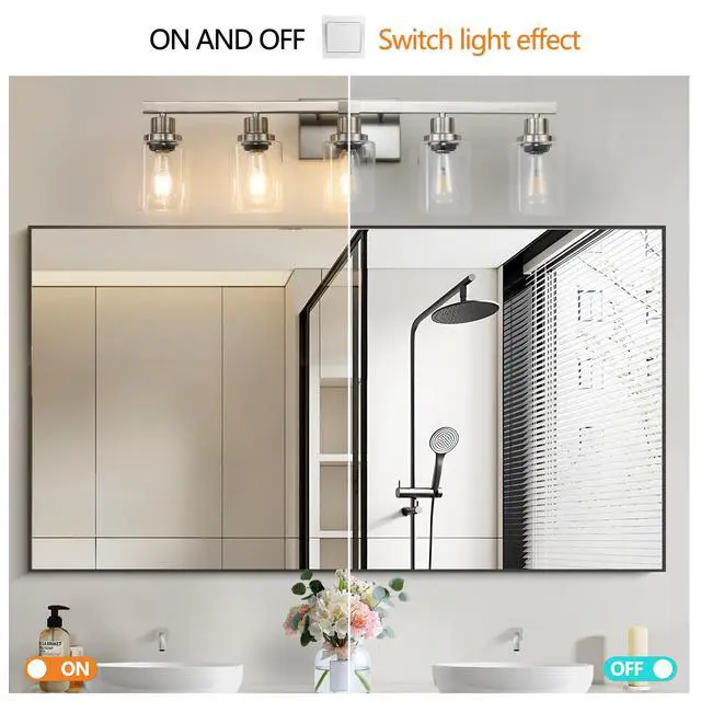 Alt view image 5 of 7 - 31" Modern 5-Light Bathroom Vanity Light Fixture - Brushed Nickel Finish with Clear Glass Shades, Perfect for Bathroom, Vanity, and Dressing Area Lighting (No Bulbs)