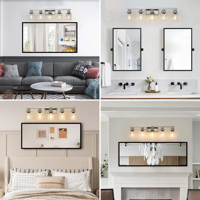 Alt view image 6 of 7 - 31" Modern 5-Light Bathroom Vanity Light Fixture - Brushed Nickel Finish with Clear Glass Shades, Perfect for Bathroom, Vanity, and Dressing Area Lighting (No Bulbs)