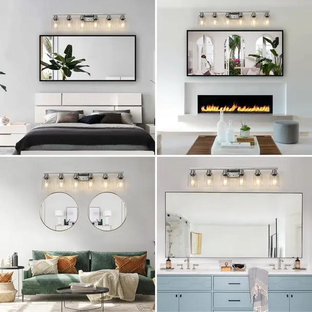 Alt view image 6 of 7 - 37" Modern 6-Light Bathroom Vanity Light Fixture - Brushed Nickel Finish with Clear Glass Shades, Perfect for Bathroom, Vanity, and Dressing Area Lighting (No Bulbs)
