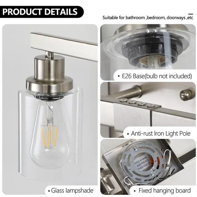 Alt view image 7 of 7 - 37" Modern 6-Light Bathroom Vanity Light Fixture - Brushed Nickel Finish with Clear Glass Shades, Perfect for Bathroom, Vanity, and Dressing Area Lighting (No Bulbs)