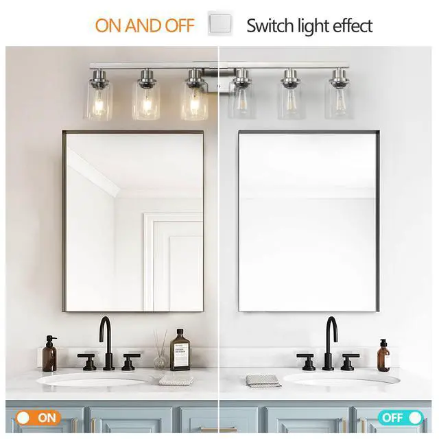 Alt view image 5 of 7 - 37" Modern 6-Light Bathroom Vanity Light Fixture - Brushed Nickel Finish with Clear Glass Shades, Perfect for Bathroom, Vanity, and Dressing Area Lighting (No Bulbs)
