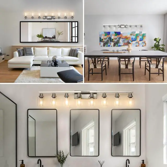 Alt view image 5 of 7 - 51" Modern 8-Light Bathroom Vanity Light Fixture - Brushed Nickel Finish with Clear Glass Shades, Perfect for Bathroom, Vanity, and Dressing Area Lighting (No Bulbs)