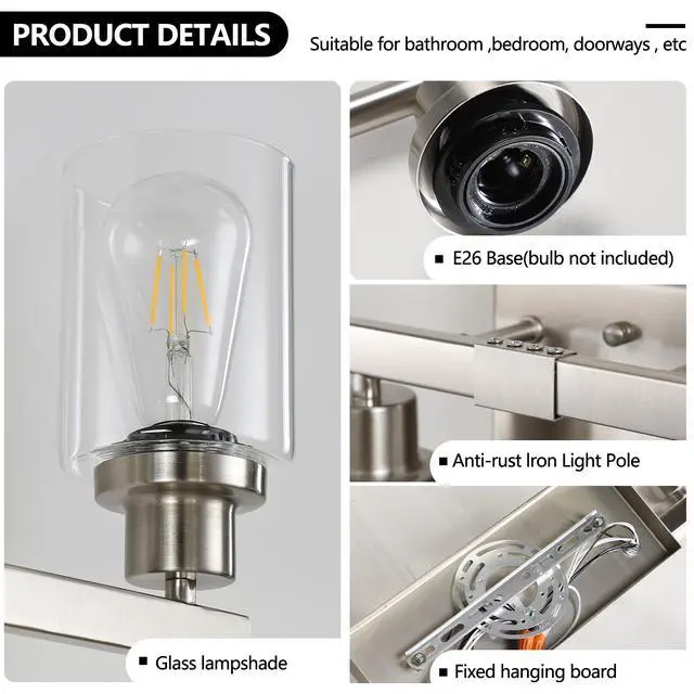 Alt view image 6 of 7 - 51" Modern 8-Light Bathroom Vanity Light Fixture - Brushed Nickel Finish with Clear Glass Shades, Perfect for Bathroom, Vanity, and Dressing Area Lighting (No Bulbs)