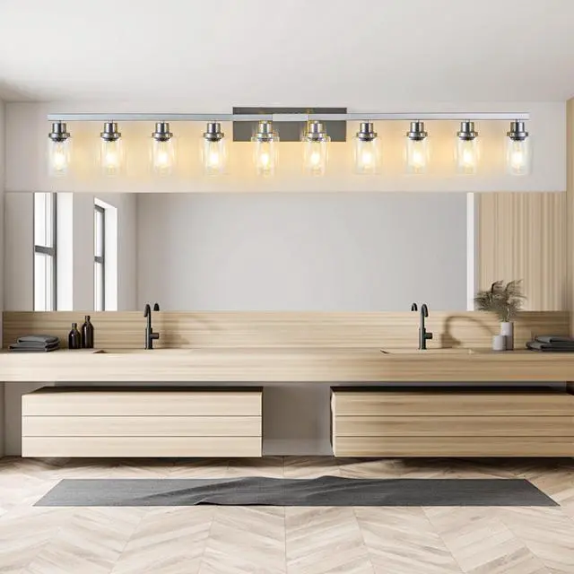 Alt view image 3 of 7 - 10 Light Bathroom Light Fixtures, Bathroom Vanity Light with Clear Glass, Brushed Nickel Bathroom Lighting Fixtures Over Mirror, Large Vanity Lights for Bathroom, Vanity Lights for Mirror, Wall Sconce