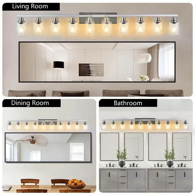 Alt view image 5 of 7 - 10 Light Bathroom Light Fixtures, Bathroom Vanity Light with Clear Glass, Brushed Nickel Bathroom Lighting Fixtures Over Mirror, Large Vanity Lights for Bathroom, Vanity Lights for Mirror, Wall Sconce