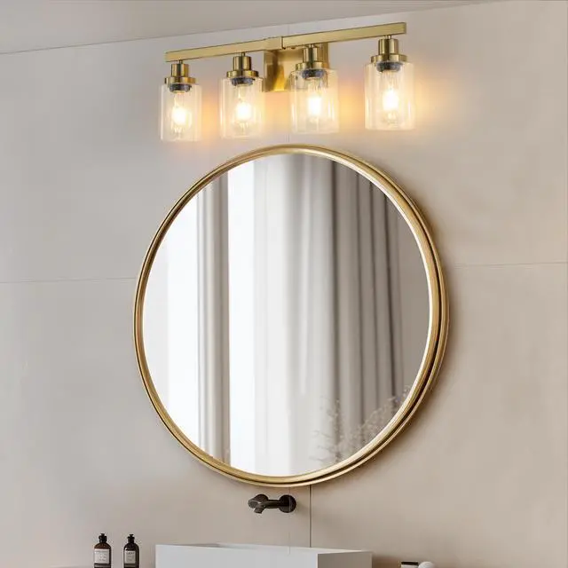 Alt view image 3 of 7 - 24" Golden 4-Light Vanity Light with Clear Glass Shades, Modern Iron Metal Bathroom Wall Fixture for Mirror, Ideal for Bathroom and Dressing Table (No Bulbs)