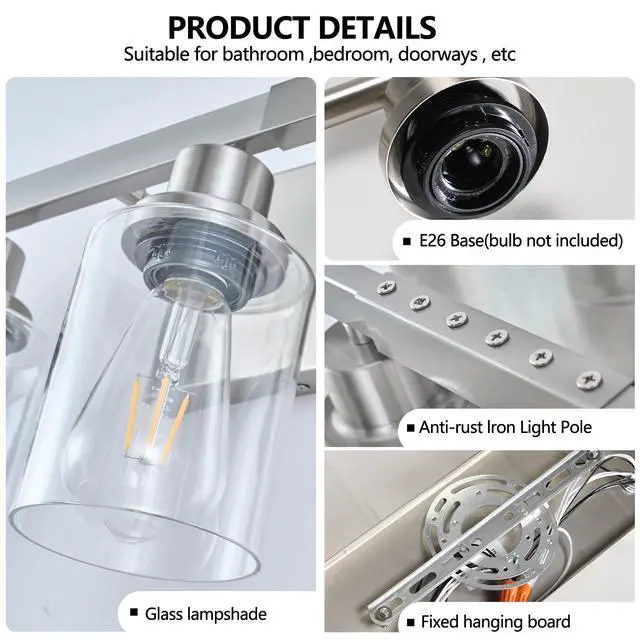 Alt view image 6 of 7 - 10 Light Bathroom Light Fixtures, Bathroom Vanity Light with Clear Glass, Brushed Nickel Bathroom Lighting Fixtures Over Mirror, Large Vanity Lights for Bathroom, Vanity Lights for Mirror, Wall Sconce
