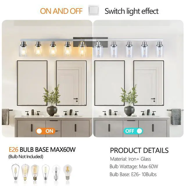 Alt view image 7 of 7 - 10 Light Bathroom Light Fixtures, Bathroom Vanity Light with Clear Glass, Brushed Nickel Bathroom Lighting Fixtures Over Mirror, Large Vanity Lights for Bathroom, Vanity Lights for Mirror, Wall Sconce