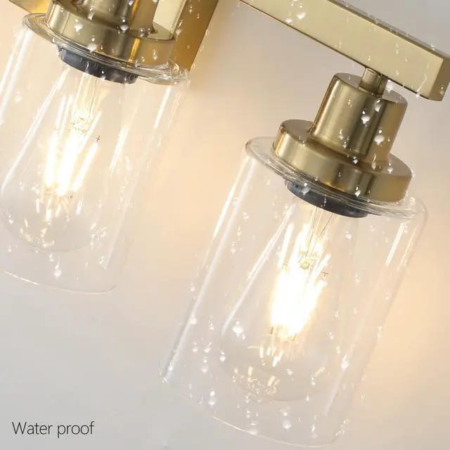 Alt view image 7 of 7 - 24" Golden 4-Light Vanity Light with Clear Glass Shades, Modern Iron Metal Bathroom Wall Fixture for Mirror, Ideal for Bathroom and Dressing Table (No Bulbs)