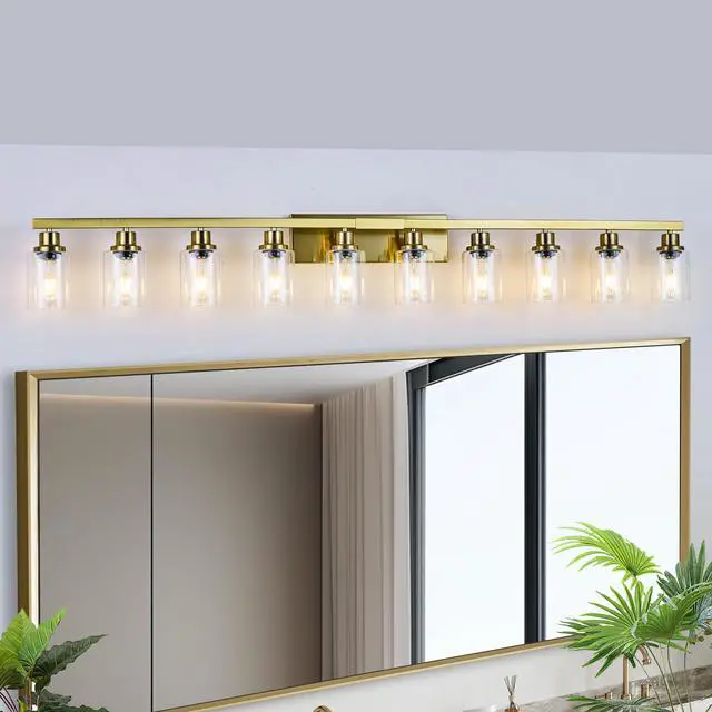 Alt view image 4 of 7 - 10 Light Gold Vanity Lights for Mirror, 52inch Modern Gold Bathroom Wall Lighting for Bedroom, Living Room