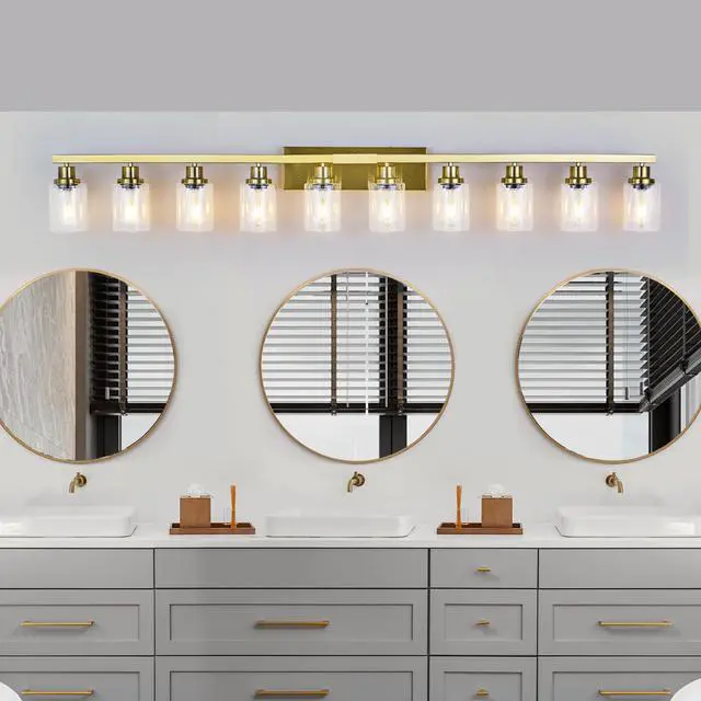 Alt view image 3 of 7 - 10 Light Gold Vanity Lights for Mirror, 52inch Modern Gold Bathroom Wall Lighting for Bedroom, Living Room