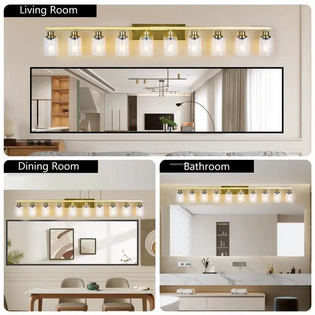 Alt view image 5 of 7 - 10 Light Gold Vanity Lights for Mirror, 52inch Modern Gold Bathroom Wall Lighting for Bedroom, Living Room