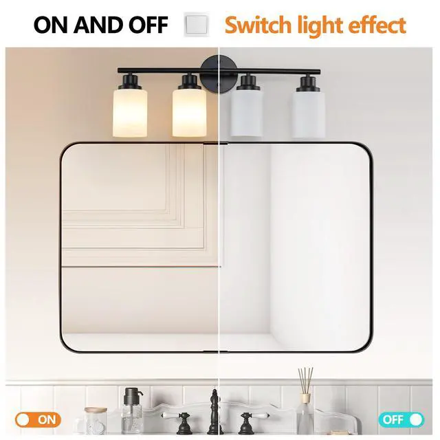 Alt view image 5 of 7 - 24" Modern 4-Light Vanity Bathroom Mirror Light, Frosted White Glass with Black Iron Frame, Contemporary Wall Sconce for Bedroom, Bathroom, and Dressing Room (Bulb Not included)
