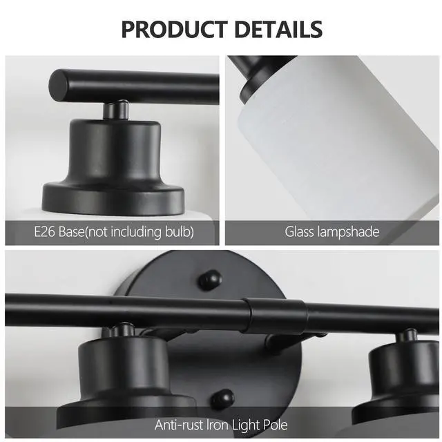 Alt view image 6 of 7 - 31" Modern 5-Light Vanity Bathroom Mirror Light, Frosted White Glass with Black Iron Frame, Contemporary Wall Sconce for Bedroom, Bathroom, and Dressing Room (Bulb Not included)