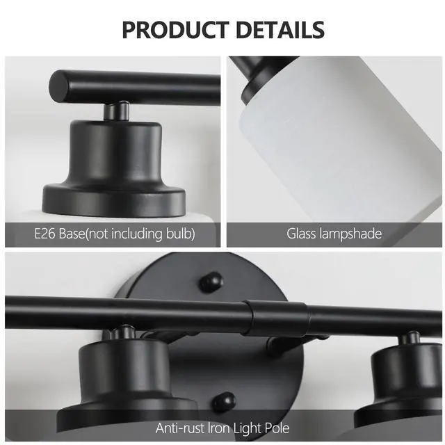 Alt view image 7 of 7 - 39" Modern 6-Light Vanity Bathroom Mirror Light, Frosted White Glass with Black Iron Frame, Contemporary Wall Sconce for Bedroom, Bathroom, and Dressing Room (No Bulbs)