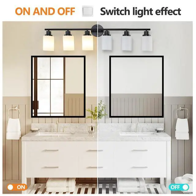 Alt view image 6 of 7 - 39" Modern 6-Light Vanity Bathroom Mirror Light, Frosted White Glass with Black Iron Frame, Contemporary Wall Sconce for Bedroom, Bathroom, and Dressing Room (No Bulbs)