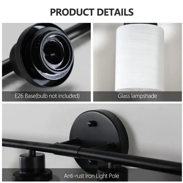 Alt view image 6 of 7 - 52" Modern 8-Light Vanity Bathroom Mirror Light, Frosted White Glass with Black Iron Frame, Contemporary Wall Sconce for Bedroom, Bathroom, and Dressing Room (Bulb Not included)