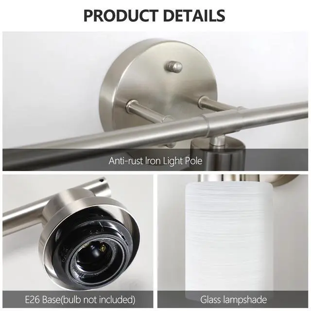Alt view image 7 of 7 - 24" Modern 4-Light Vanity Wall Sconce, Brushed Nickel Finish with Frosted Glass Shades for Bathroom Or Hallway Lighting (No Bulbs)