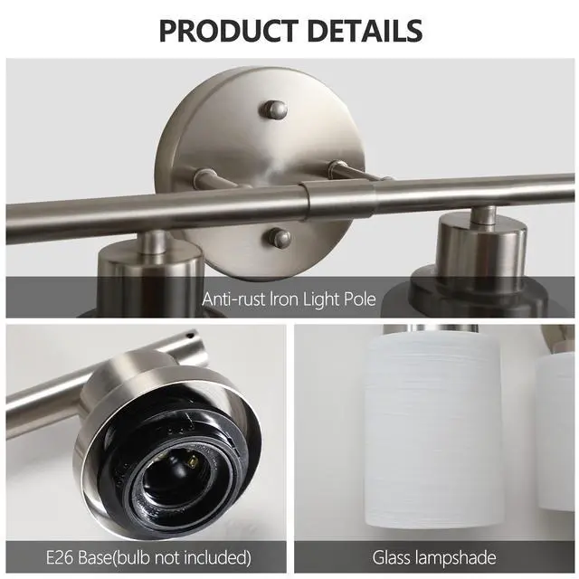 Alt view image 5 of 7 - 39" Modern 6-Light Vanity Wall Sconce, Brushed Nickel Finish with Frosted Glass Shades for Bathroom Or Hallway Lighting (No Bulbs)