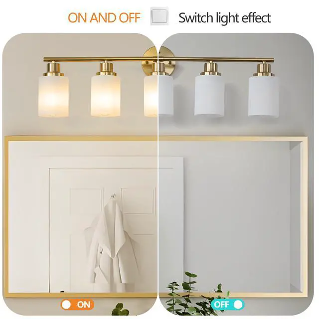 Alt view image 7 of 7 - 31" Modern 5-Light Vanity Wall Sconce, Golden Finish with Frosted Glass Shades for Bathroom Or Hallway Lighting (No Bulbs)