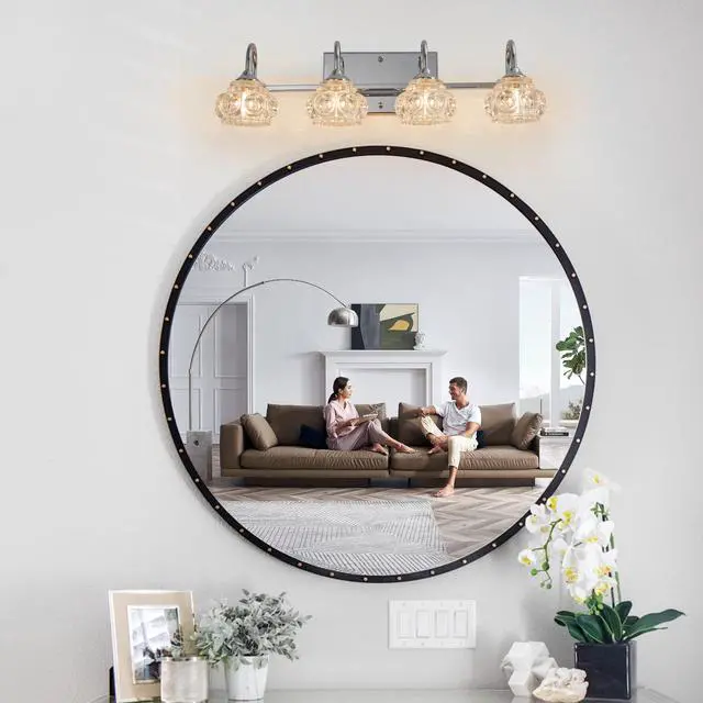Alt view image 3 of 7 - 23" Nickel Finish Vintage Crystal Vanity Light - Elegant 4-Light Bathroom Mirror Fixture with Clear Glass Shades (No Bulbs)