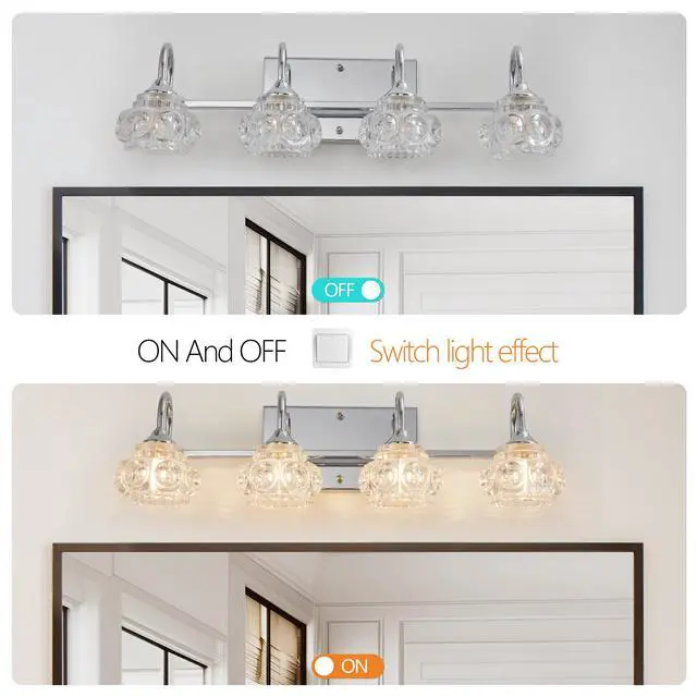 Alt view image 6 of 7 - 23" Nickel Finish Vintage Crystal Vanity Light - Elegant 4-Light Bathroom Mirror Fixture with Clear Glass Shades (No Bulbs)
