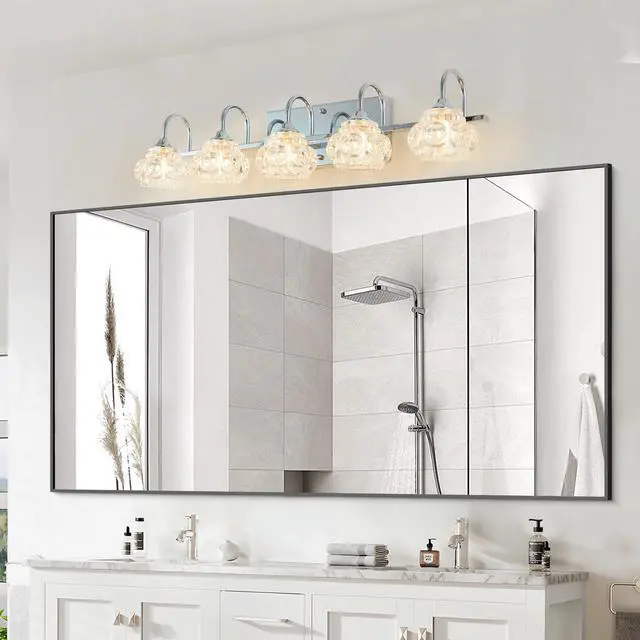 Main image of 29" Nickel Finish Vintage Crystal Vanity Light - Elegant 5-Light Bathroom Mirror Fixture with Clear Glass Shades (No Bulbs)