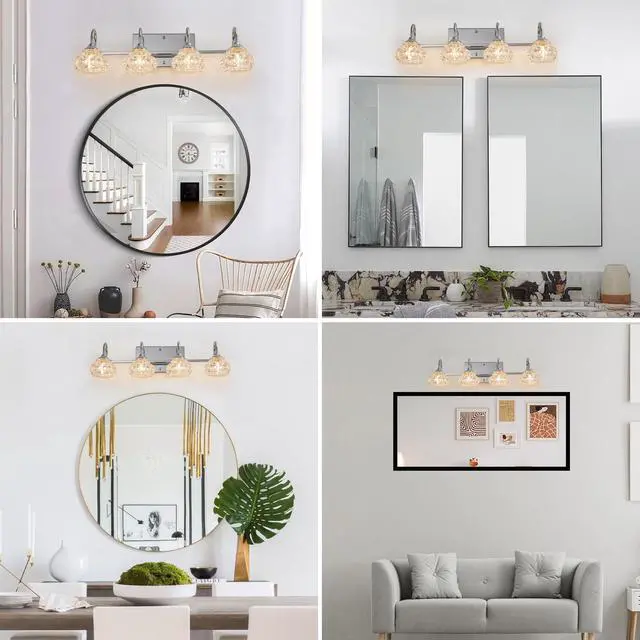 Alt view image 4 of 7 - 23" Nickel Finish Vintage Crystal Vanity Light - Elegant 4-Light Bathroom Mirror Fixture with Clear Glass Shades (No Bulbs)