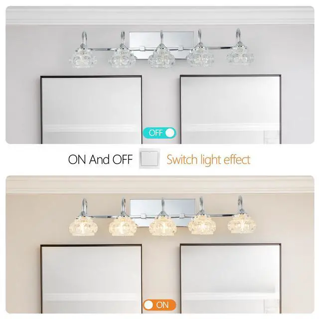 Alt view image 6 of 7 - 29" Nickel Finish Vintage Crystal Vanity Light - Elegant 5-Light Bathroom Mirror Fixture with Clear Glass Shades (No Bulbs)